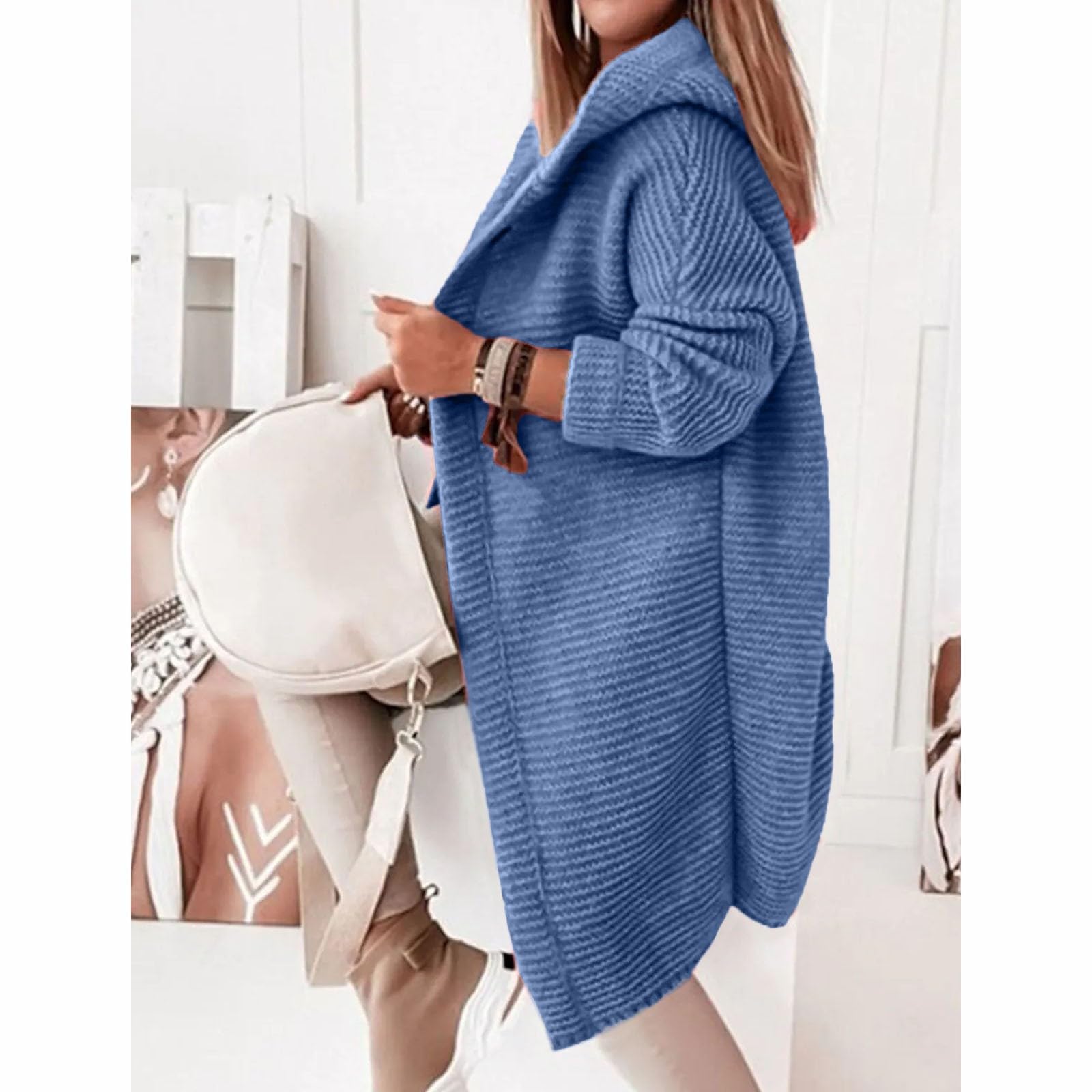 Pullover & Strickjacken Für Damen Lang Cardigan Mit Kapuze Winterjacke