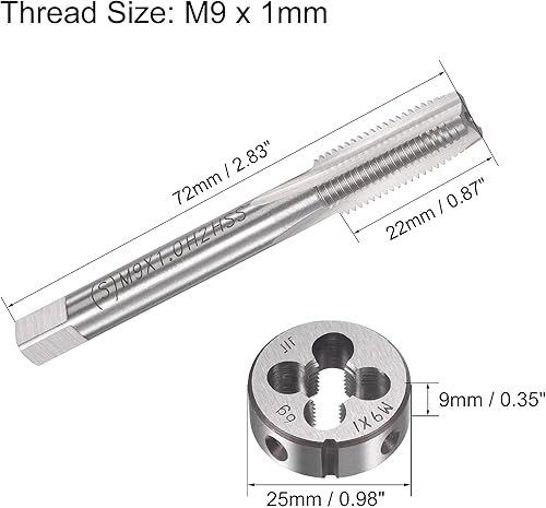 Miniatura 8 de uxcell M8 x 0.030 in Juego de llaves métricas y troqueles, rosca de máquina con troquel de roscado redondo, kit de grifo y troquelado para
