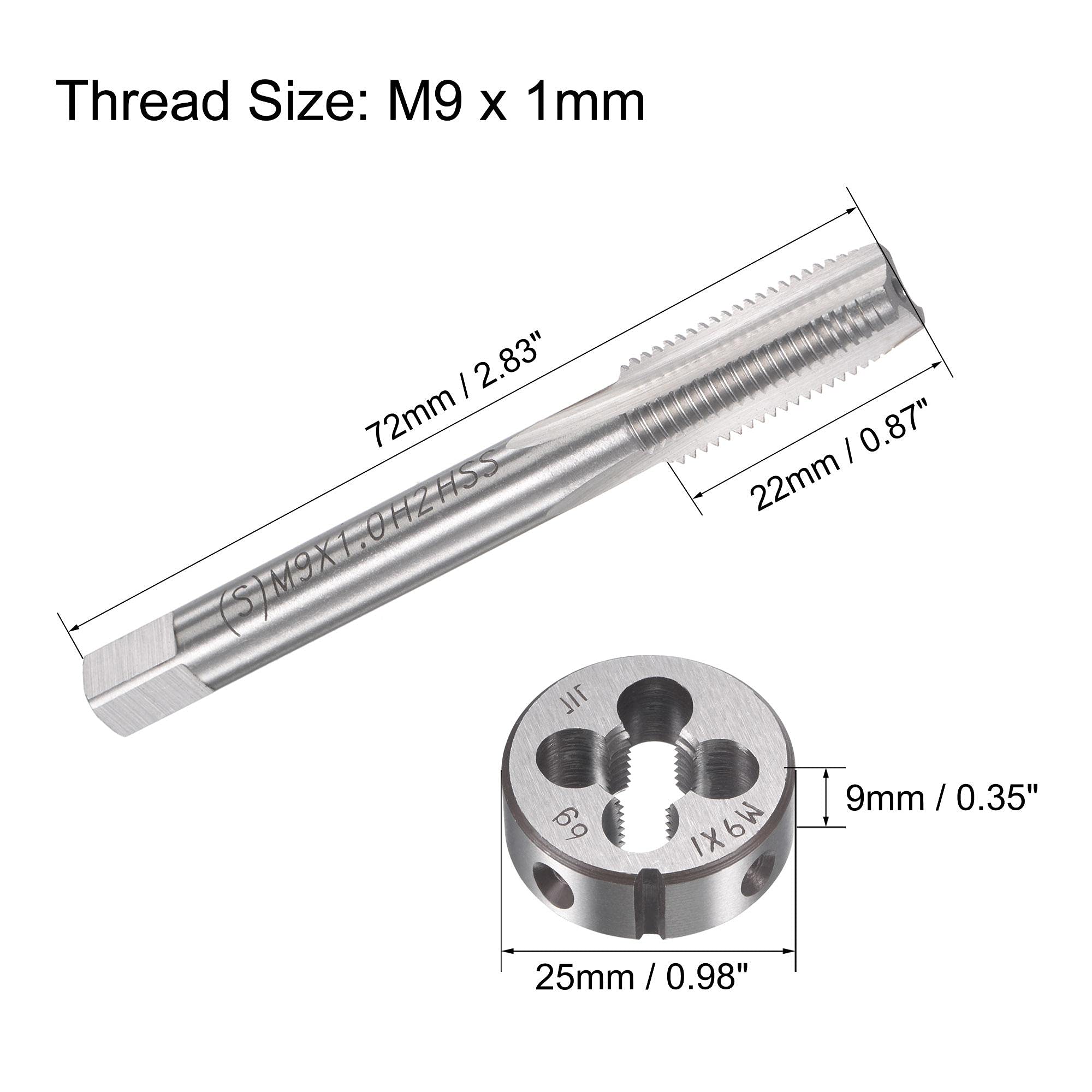 Juego de machos y terrajas métricos M9 x 1 mm, machos de roscar a máquina con Matriz de roscado Redondo, Kit de machos y terrajas para reparación de roscas de Tuercas, Tornillos y Pernos.