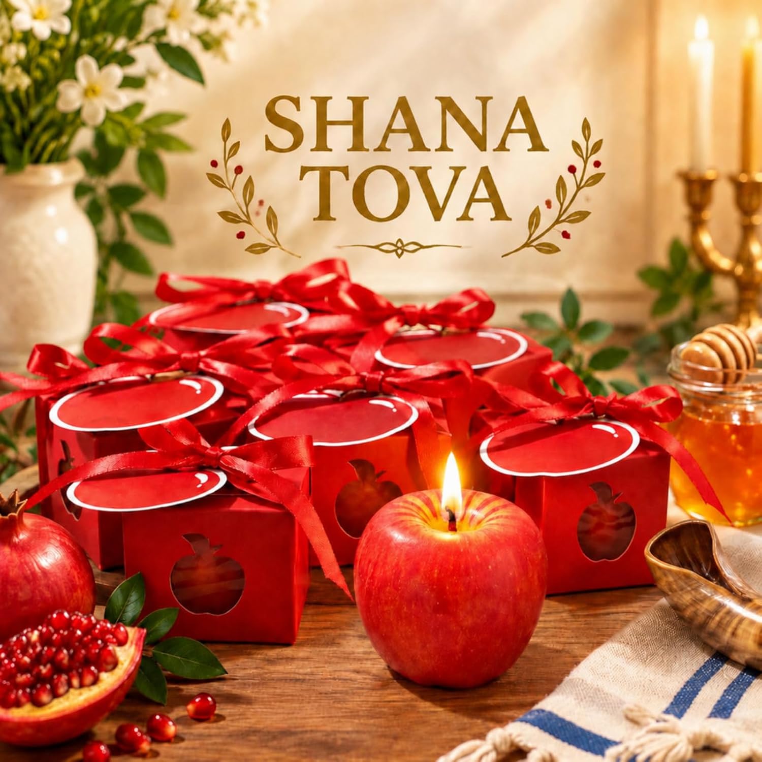 Sumind 24 Sets Rosh Hashanah Apple Candle Decoration Jewish New Year Gifts
