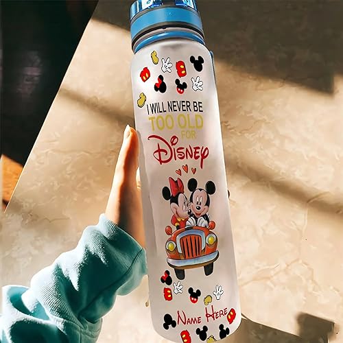 Miniatura 5 de HAVIAS Botella de agua personalizada de Mickey de 32 onzas, Mickey y Minnie están sentados en un auto, botella de agua de Mickey, regalo de Mickey
