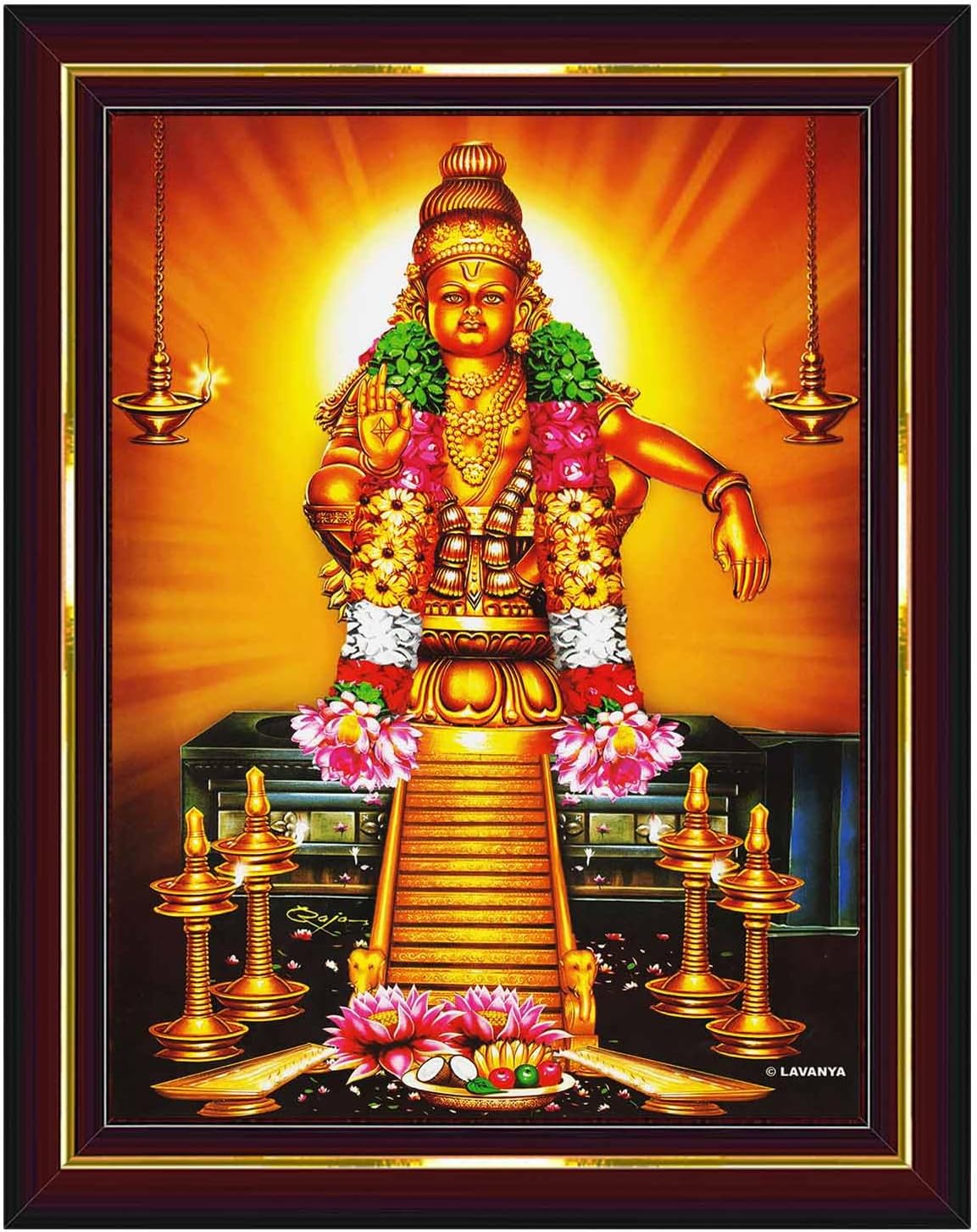 Lord Ayyappa Swamy Ayyappan Iyyappan Wall Painting Framed Home Decor (Wood,Matte,Brown,Big Size,10 x 12 Inch) B1080M