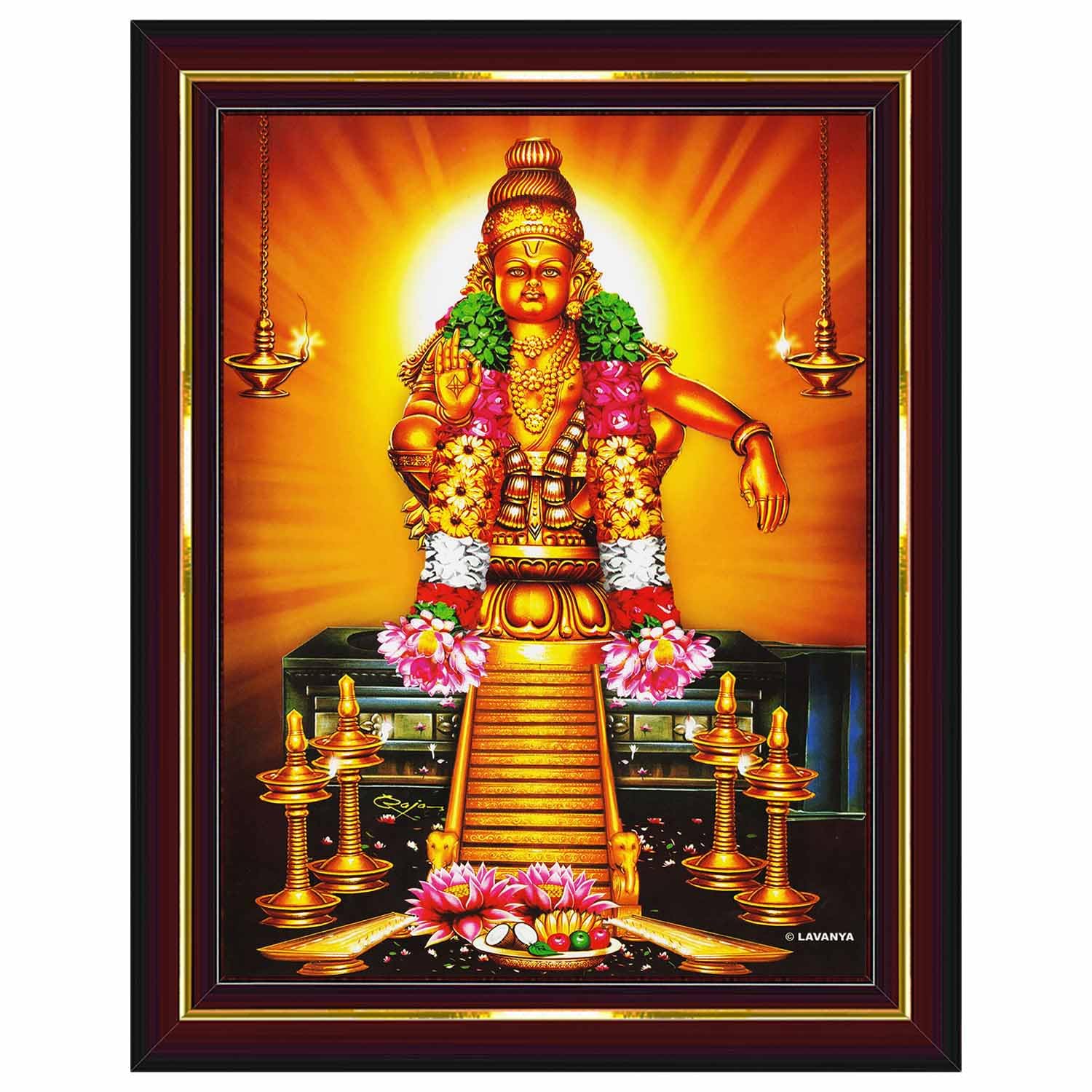 Lord Ayyappa Swamy Ayyappan Iyyappan Wall Painting Framed Home Decor (Wood,Matte,Brown,Big Size,10 x 12 Inch) B1080M