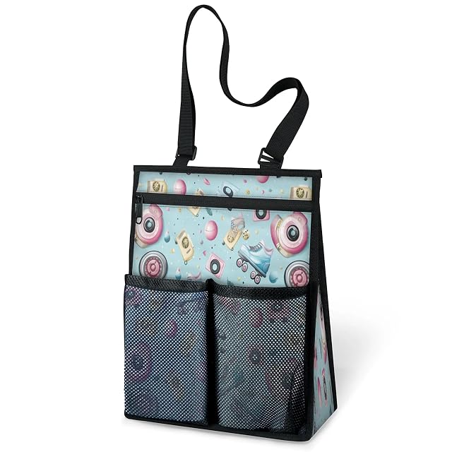 Ourtheme Skates Cassette Tapes Portable Shower Bag for Travel Gym Camp Beach Tote Shower Caddy Bags Hanging Toiletry