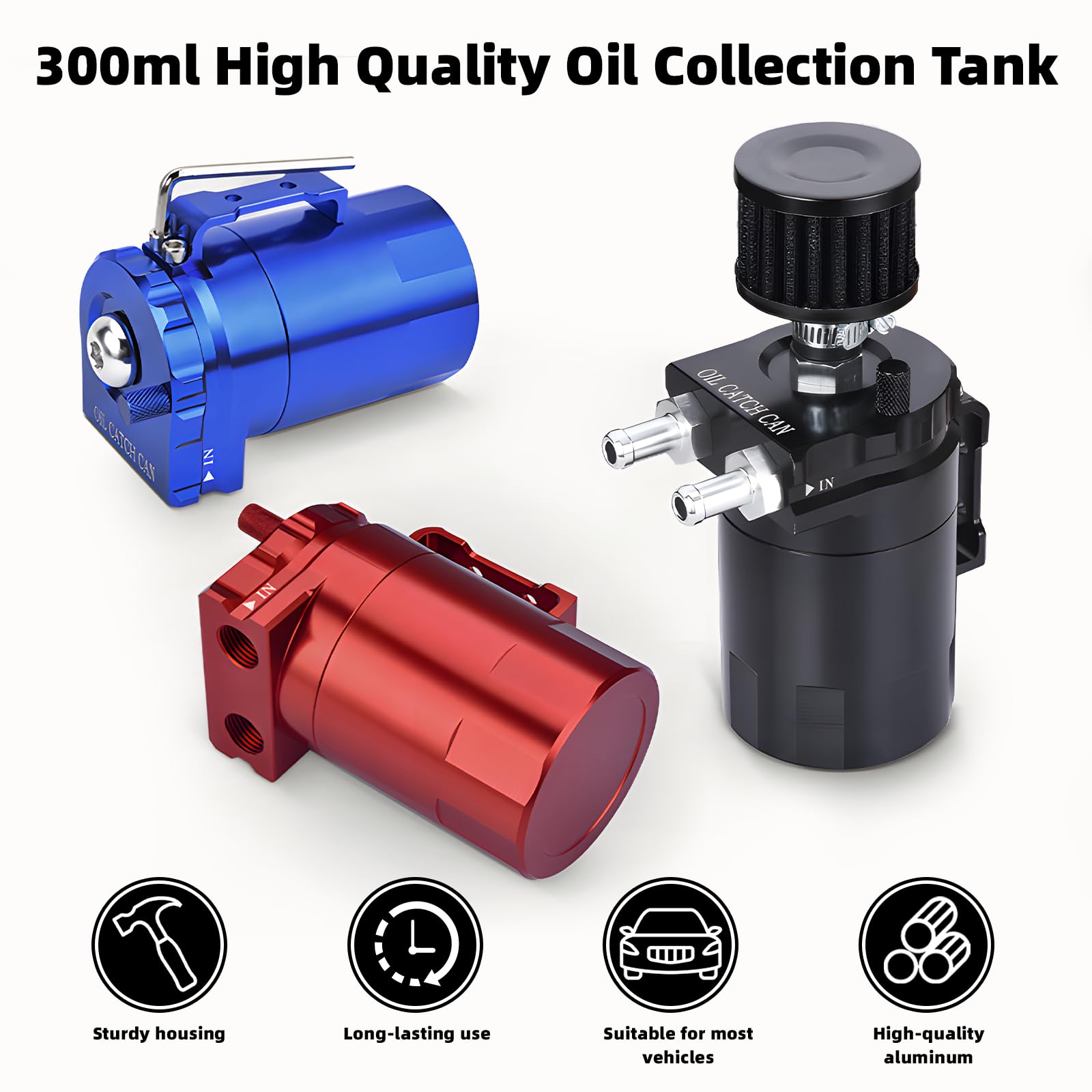 Serbatoio per Auto in Alluminio, Kit Universale Serbatoio del Serbatoio per Auto, 300ml Decanter Vapori Olio con Filtro a Cono, Tubo Flessibile e Altri Accessori (Nero)