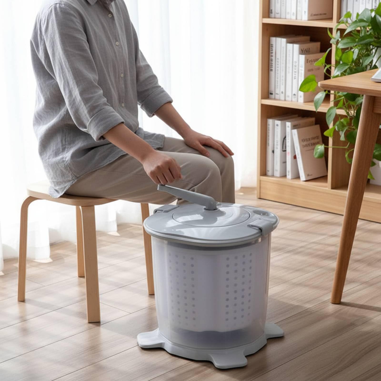 Ensemble Lave-Linge et Sèche-Linge à Manivelle sans Électricité, Machine à Laver Portable 2 en 1 à Manivelle Gain de Place, Appareil Ménager pour Étudiants, Dortoir
