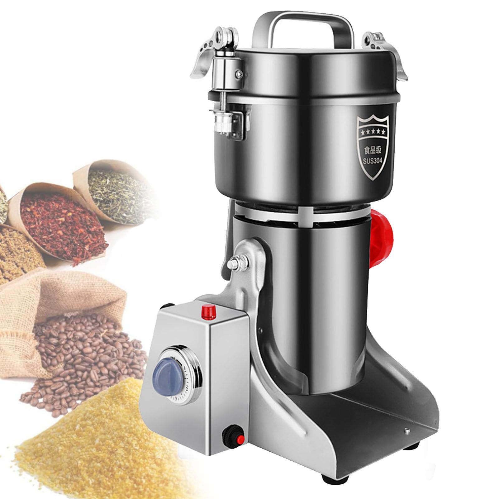 MYUYEE Electric Grain Grinder Stainless Steel Pulverizer Grinding Machine Commercial Cereals Grain Mill For Kitchen Herb Spice Pepper Coffee,2500G