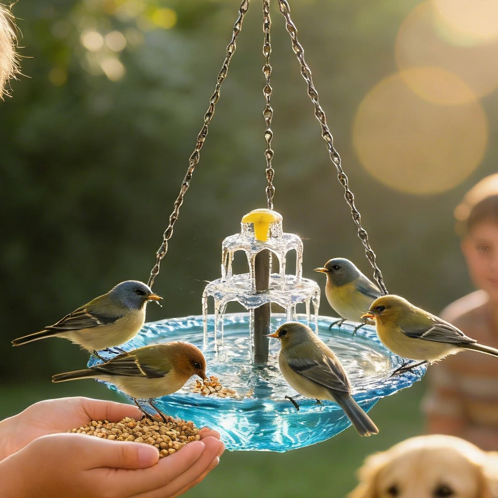 Genérico Fuente Solar Colgante Para Pájaros Con Cascada, Bebedero Para Pájaros Colgante Para Exteriores Con Fuente Solar, c-omedero Automático Para Exteriores Para Atraer Aves Silvestres Y Colibríes