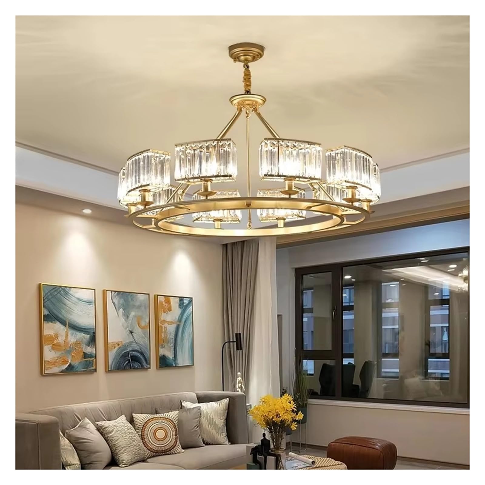 ZTCHSENZT Luxury Copper Crystal Chandelier Lighting Modern LED Ceiling Light Home Deco Pendant Lamp for Living Dining Bedroom Hanging Lamp ?,Neutral White-10lights