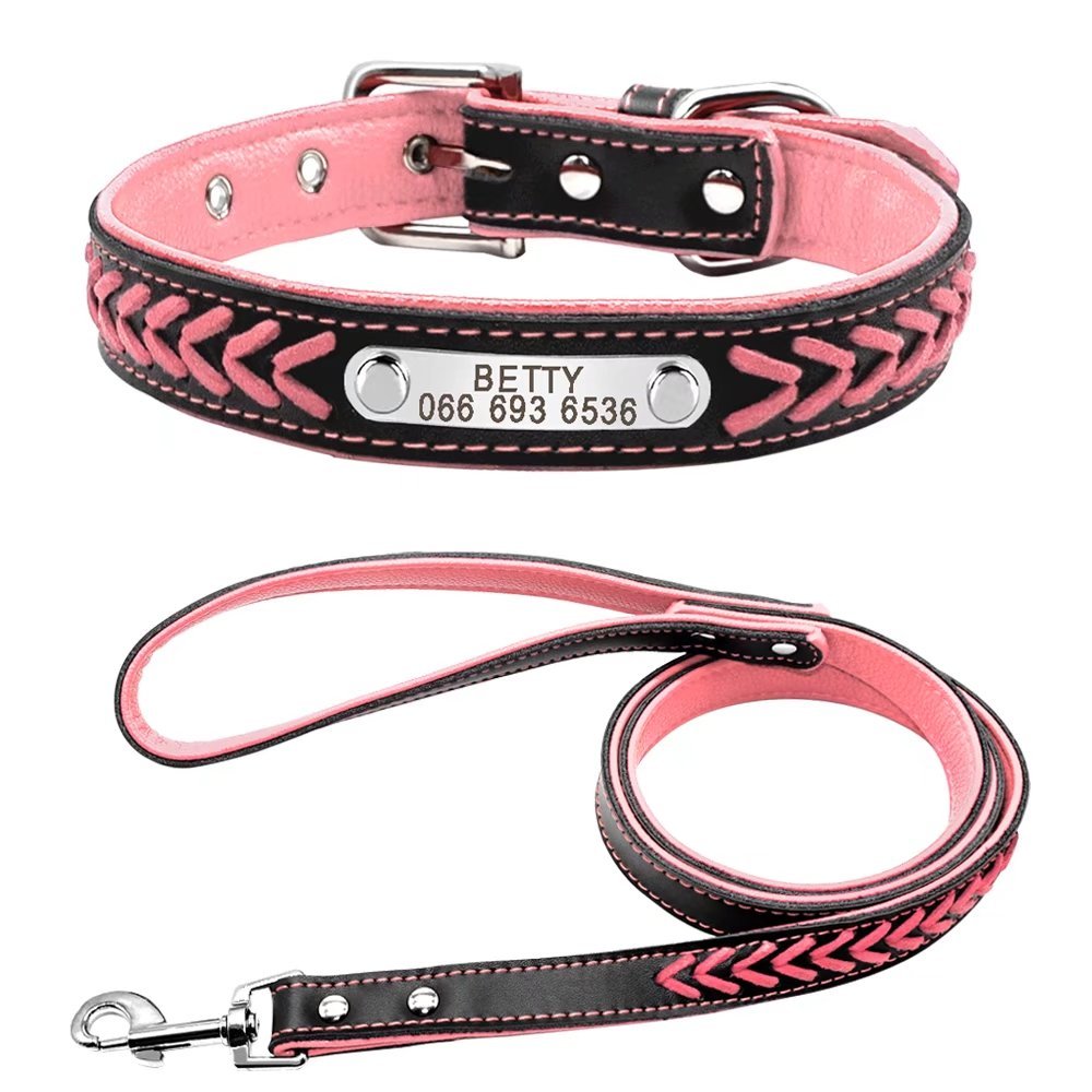 Didog Leather Custom Collar,Braided Leather Engraved Dog Collars with Personalized Nameplate for Small Medium Large Dogs