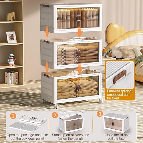 Miniatura 3 de Organizador de armario con contenedores extraíbles, estante de almacenamiento apilable de 4 capas para sala de estar y dormitorio, fácil montaje