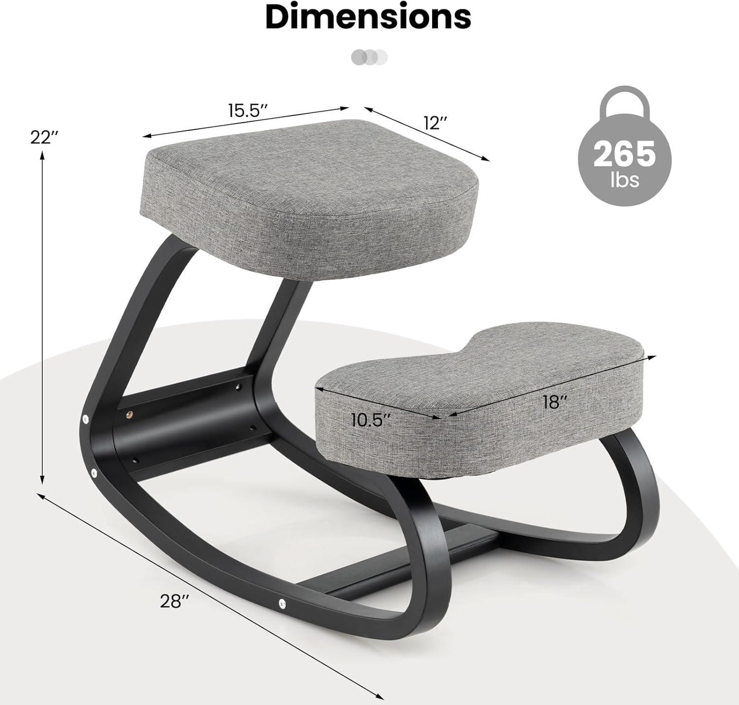 Goplus Ergonomic Kneeling Chair, Rocking Upright Posture Chair with Soft Seat & Knee Pads, Wooden Backless Knee Chair Relieves Neck Back Pain for Home Office Study, Gray and Black