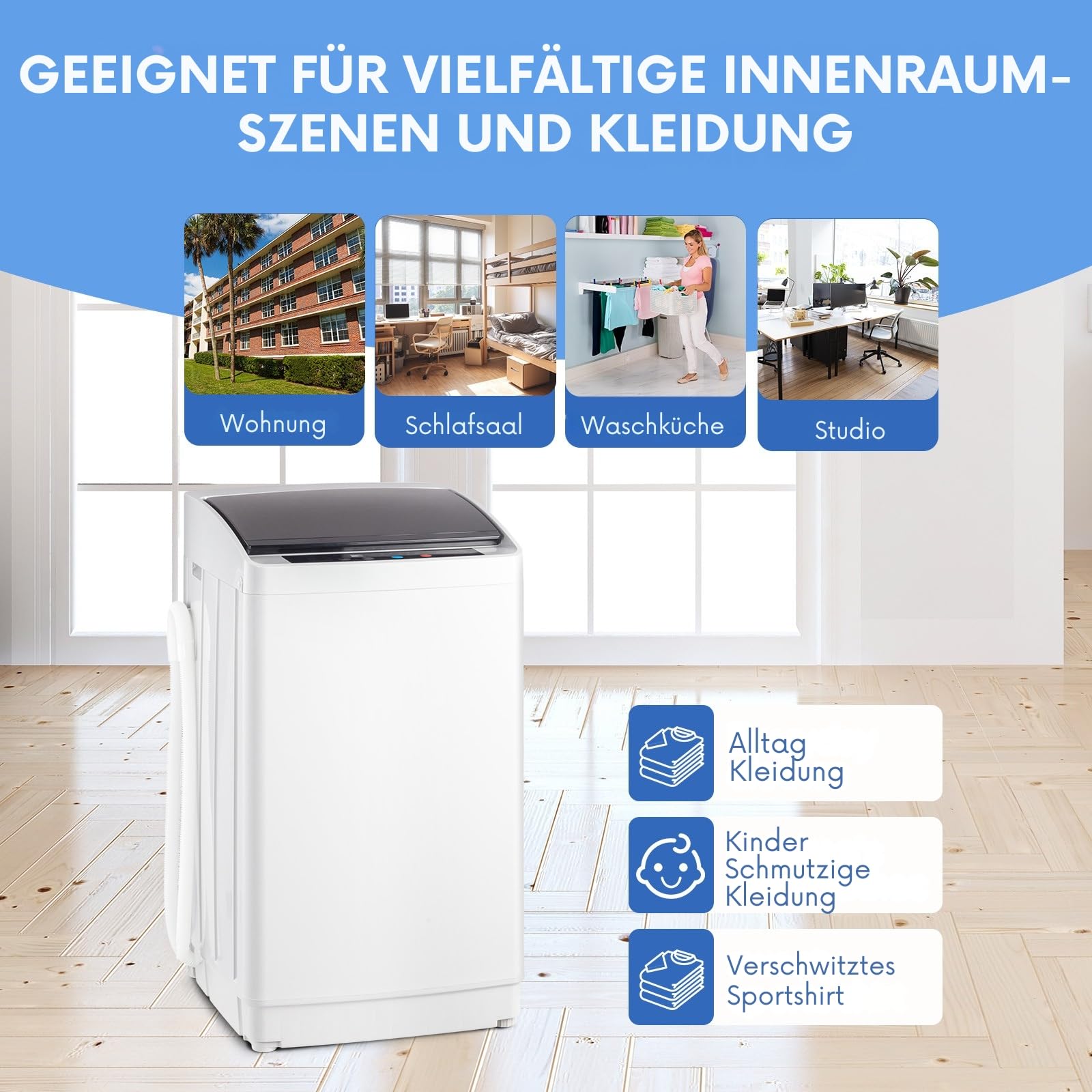 LEADZM Toplader Waschmaschine 5KG | Waschvollautomat mit Schleuder & Edelstahltrommel, Mini Waschmaschine ideal für Apartments & Wohnmobile