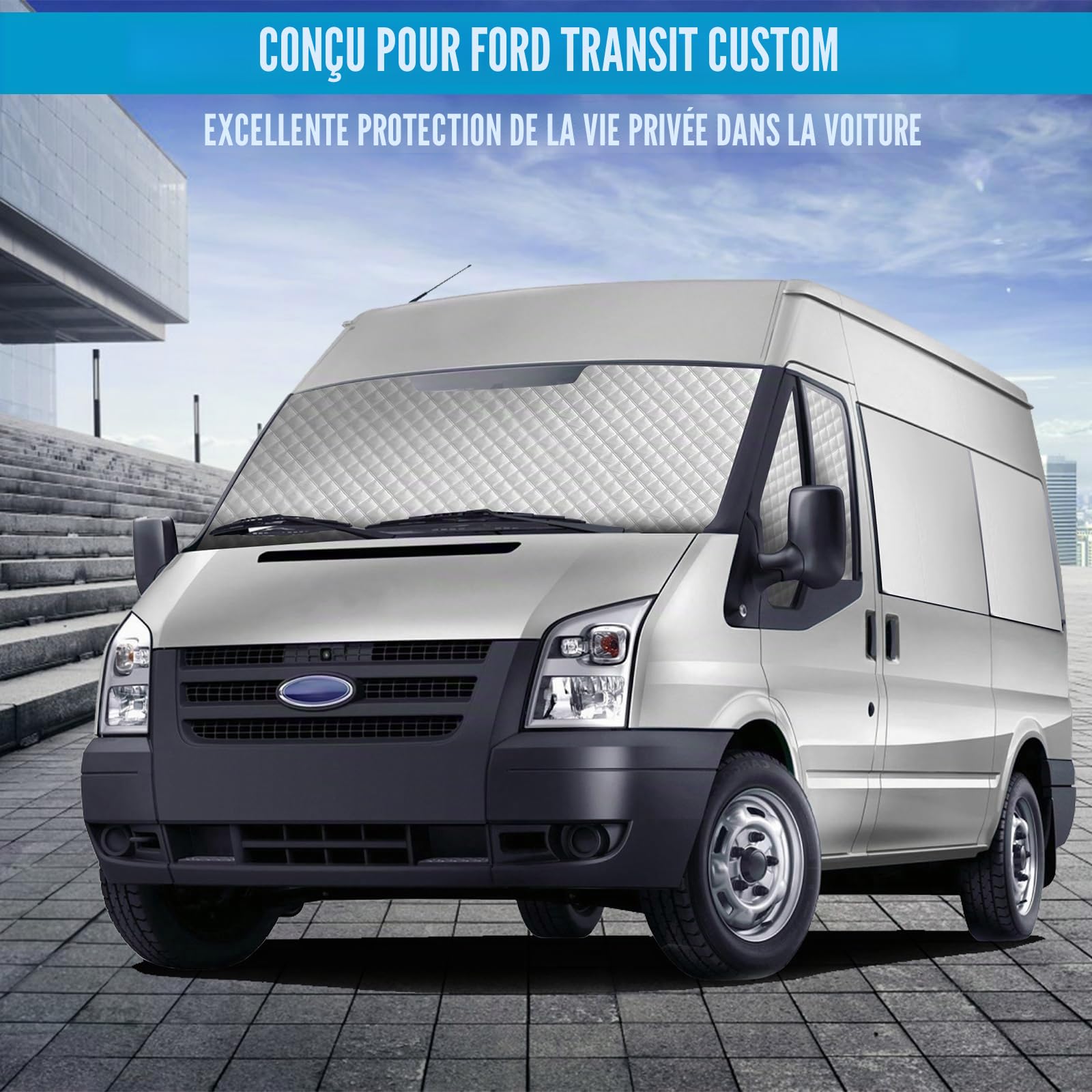 3 pièces de protection solaire et thermique adaptées au Ford Transit Van MK7, pare-brise avant imperméable pour la cabine du conducteur, protection solaire intérieure pour l’obscurcissement, l