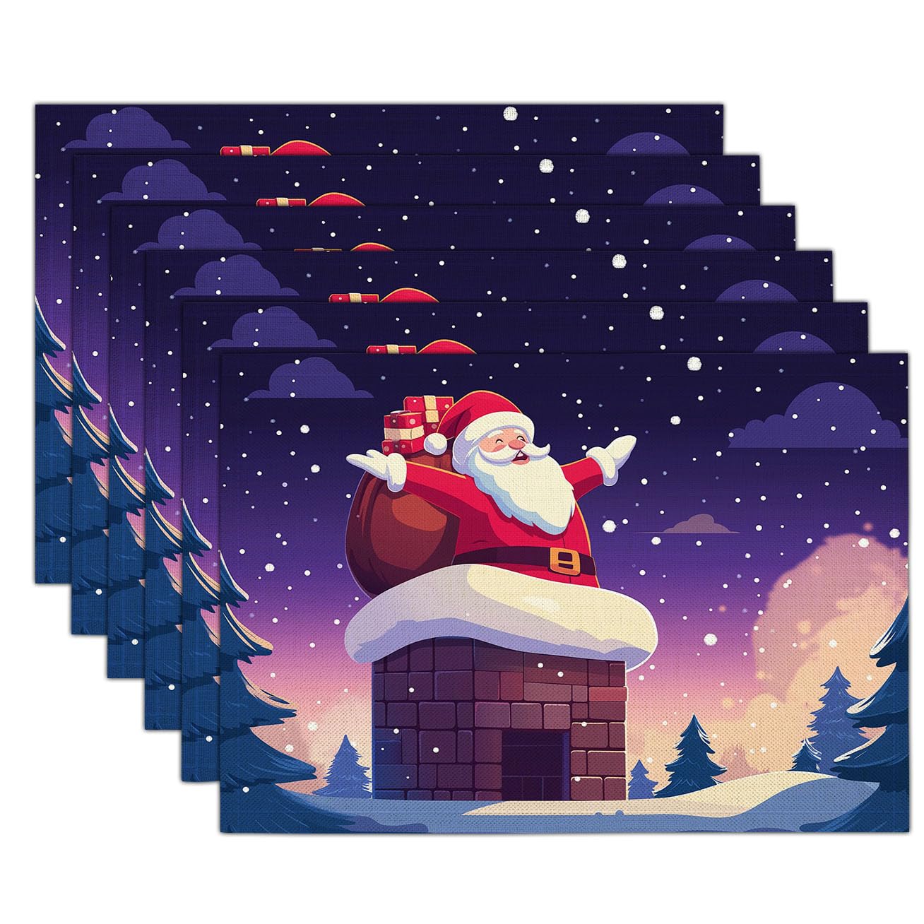 Lot de 6 sets de table de Noël Père Noël 30x45cm lavables pour repas de fête