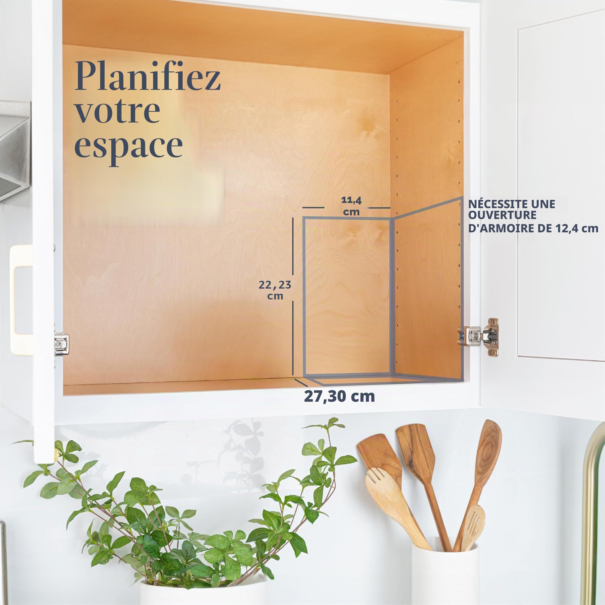 HOLDN’ STORAGE Étagère à épices pour armoire, robuste – Étagère à épices amovible – Organisation des épices 11,4 cm L x 26,4 cm P x 22,4 cm H – Étagères à épices pour armoires intérieures et