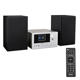 MEDION P85003 Micro Audio System Kompaktanlage (Internetradio, Dab+, PLL UKW Radio, Bluetooth, USB Anschluss, AUX, 2×150 W) Silber - Les Beatles, Paul McCartney, John Lennon, RIngo Starr, George Harrison