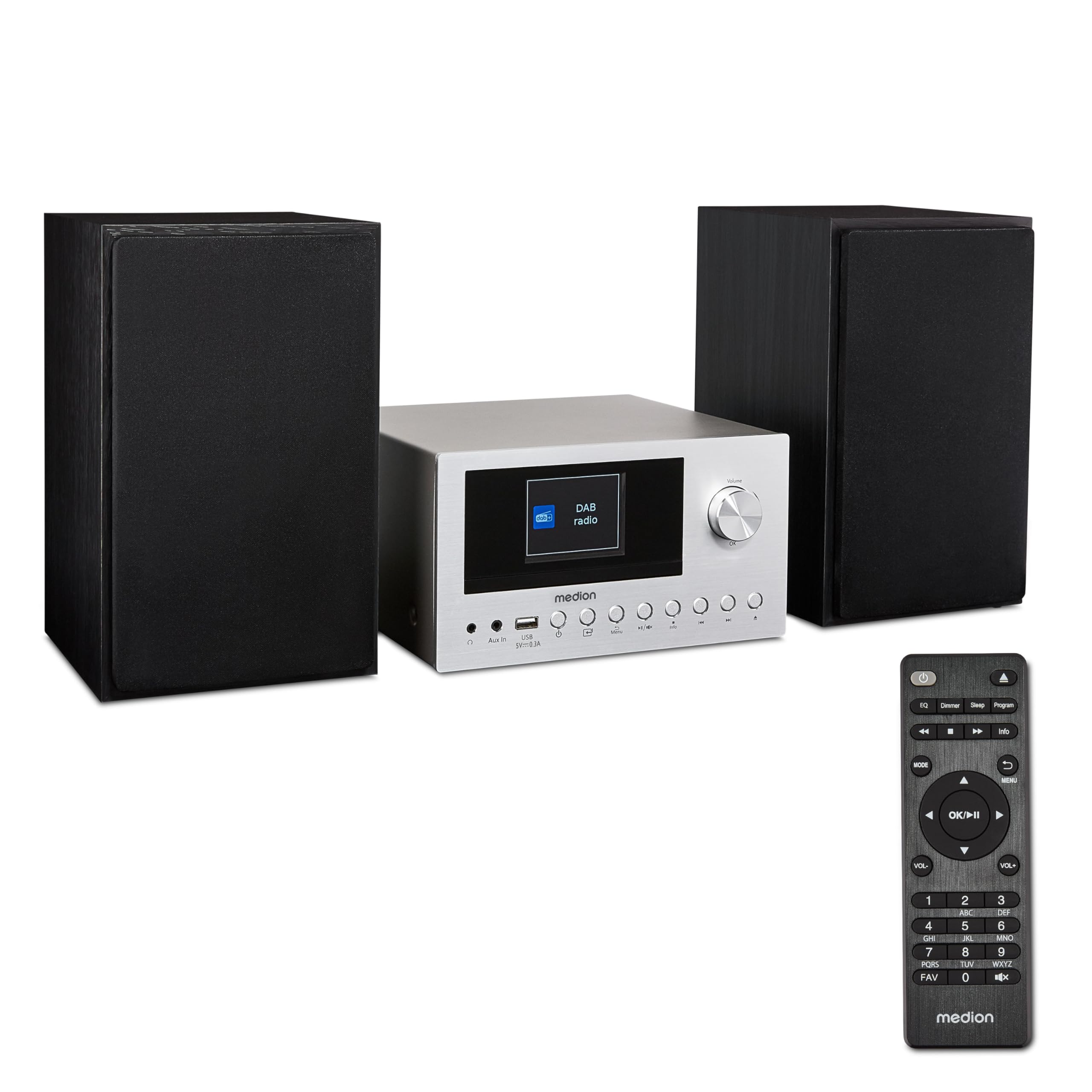 MEDION P85003 Mini Chaîne HiFi avec Lecteur CD (WiFi, Bluetooth, Radio Internet, Dab +, USB, AUX, Égaliseur, Écran Couleur TFT avec télécommande, 2X 15 W RMS) Argent