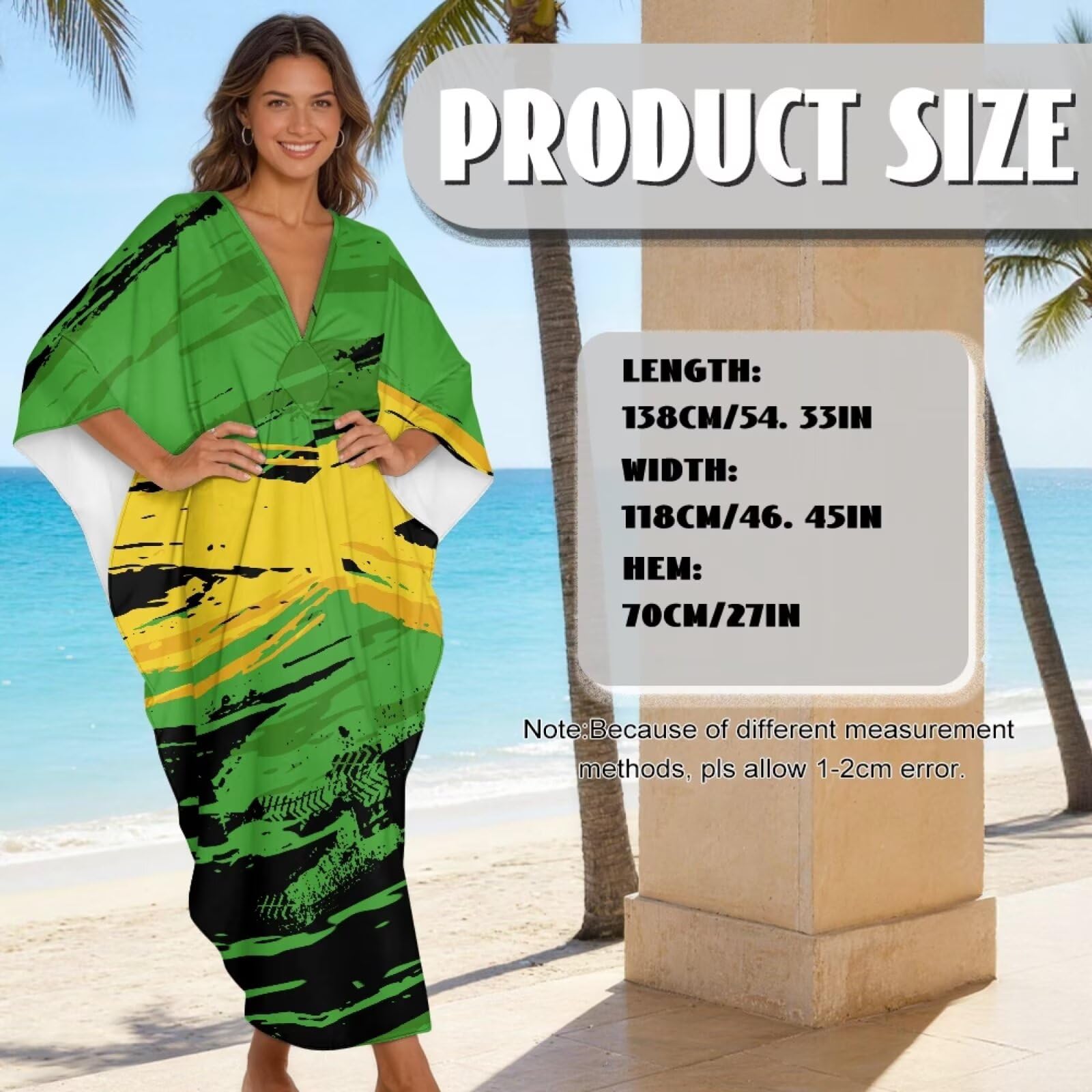 Maxi abito da donna caftano con scollo a V, maniche a pipistrello, copricostume da spiaggia taglie forti abiti estivi da spiaggia