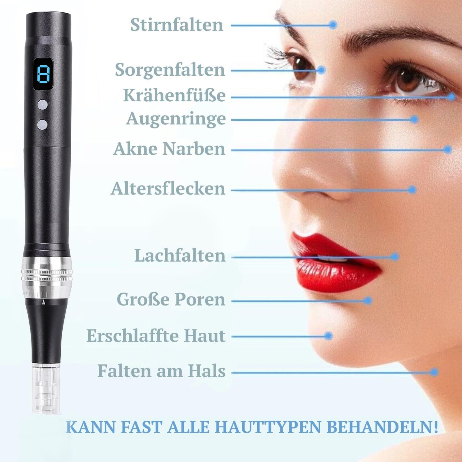 Einstellbarer Microneedling Dermapen - Derma pen 0-2.5mm,Micronadeln Pen,Derma roller, Und 30ml Vitamin C Serum, Serum mit 20% Vitamin C (Inkl.12 köpfe Patronen)