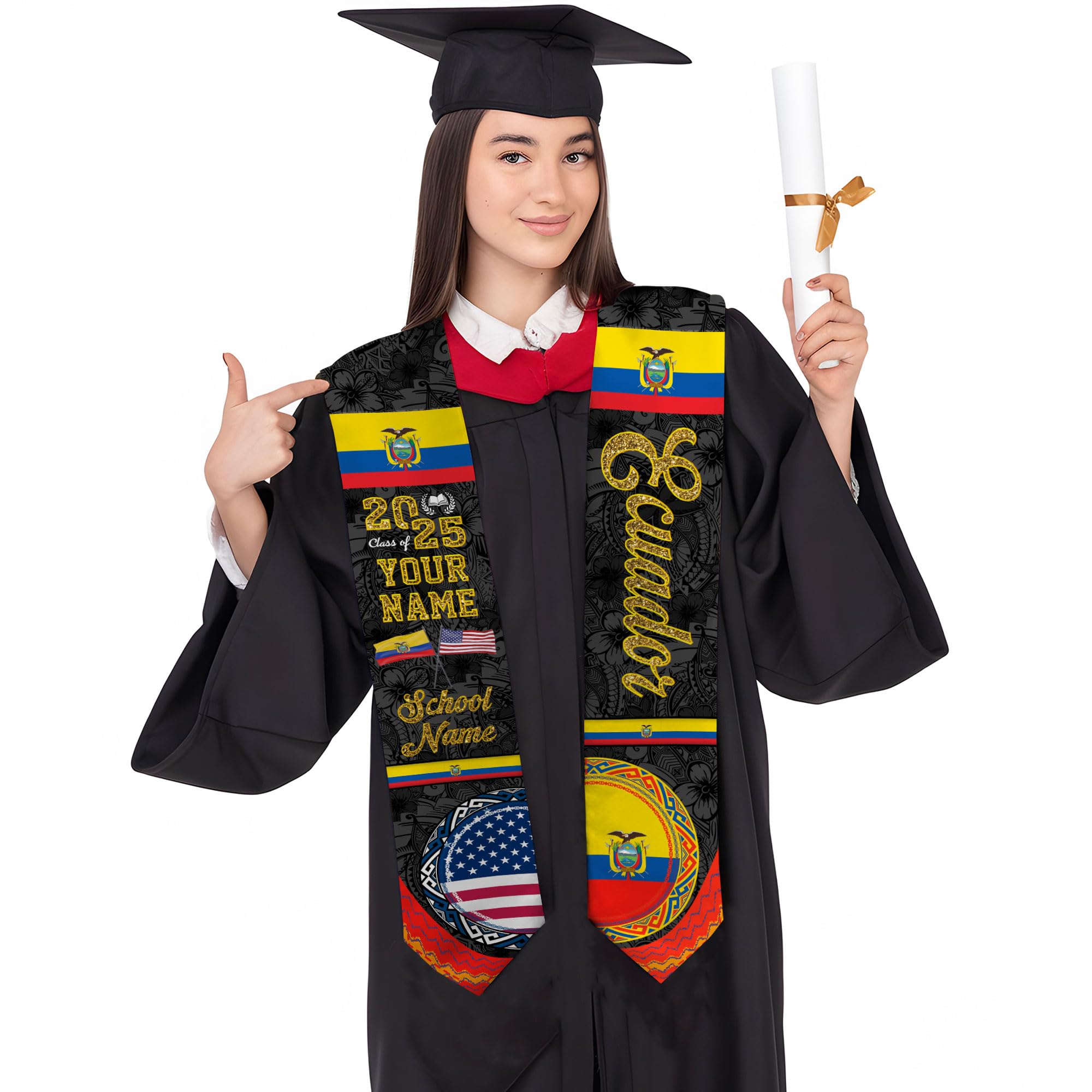 MonkeyVan Custom Ecuador Graduation Sash, Ecuadorians American Flag Graduation Stole 2025, Ecuador Flag Pride Graduation Sash Ecad 13