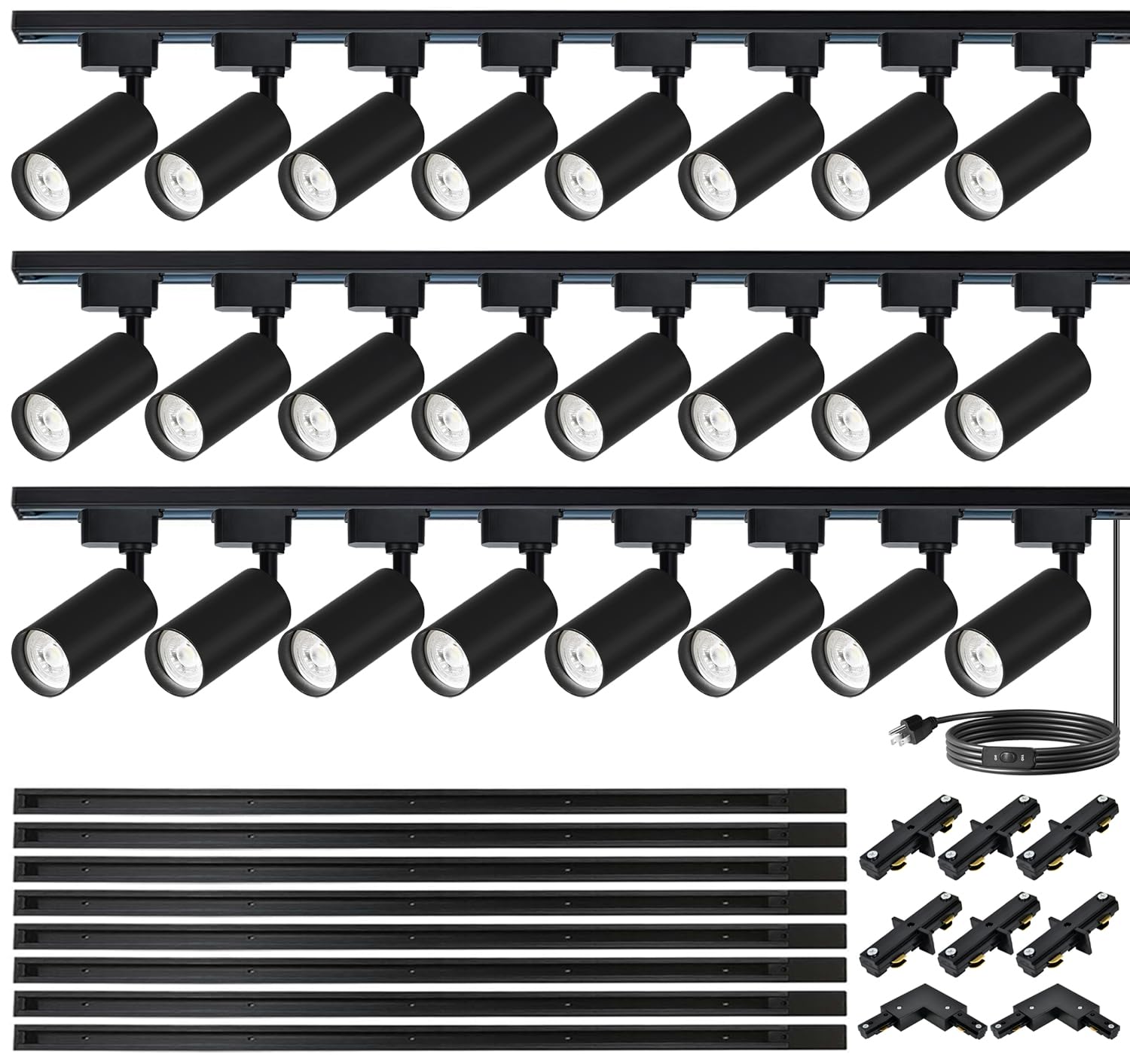 Bravsekai H Type LED Track Lighting Heads Kit, 24 Heads 3000K Warm White with 26.2FT Track Rail, 20W 2400lm High Brightness, Angle Adjustable Track