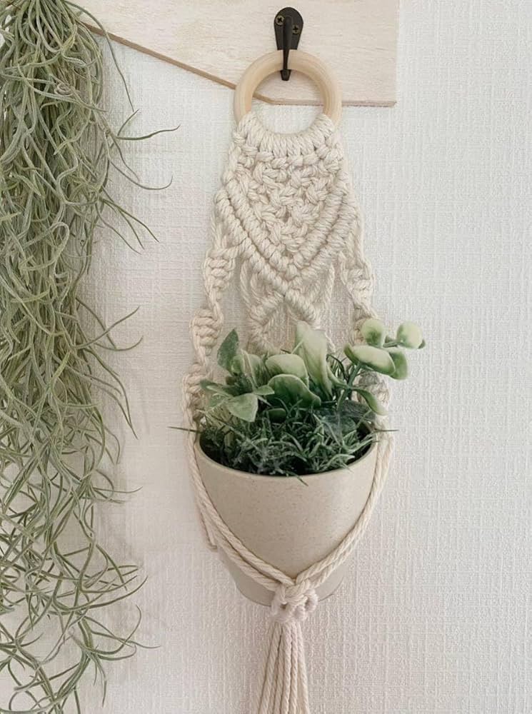 マクラメプラントハンガー シェルフ マクラメプラントハンガーウッドボード付きマクラメシェルフ