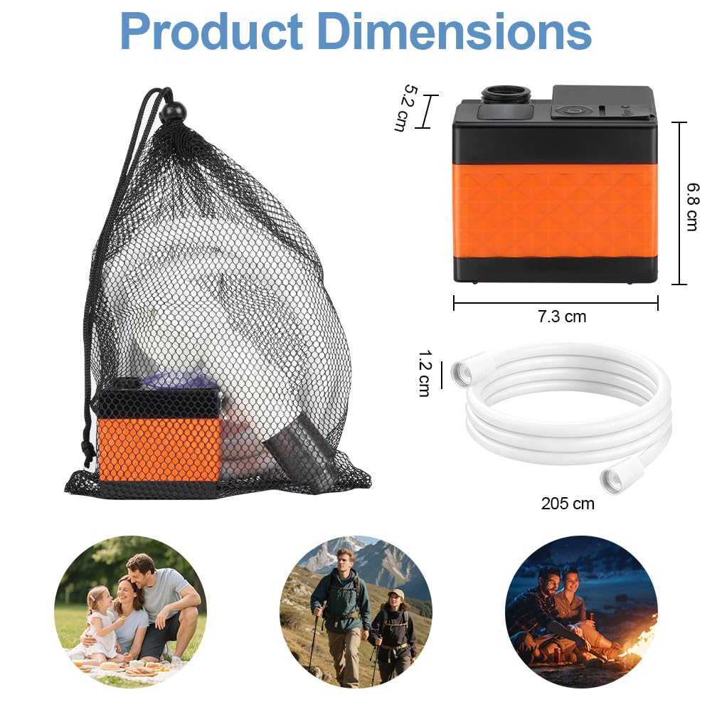 Doccia da Campeggio, Doccia Portatile Ricaricabile, kit di lavaggio impermeabile ricaricabile, 6000 mAh Batteria, Tubo 2 m, 3 modalità di spruzzo regolabile per Spiaggia, Auto, Animali, Giardino