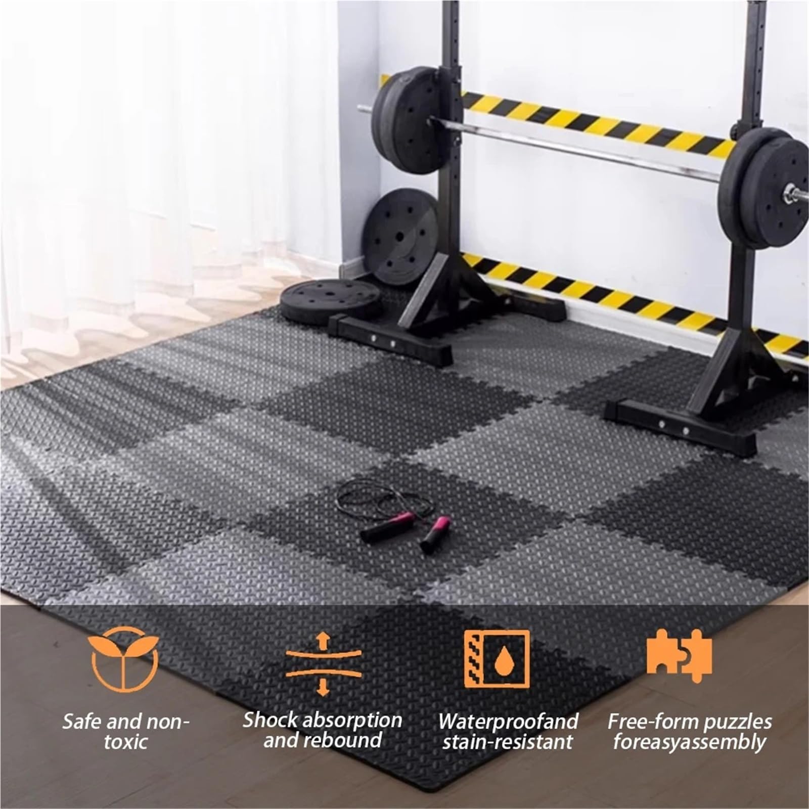 Tappeto Da Fitness A Puzzle Tappetini EVA grigio nero da 20/40 pezzi Piastrelle for pavimenti confortevoli antiscivolo ad incastro