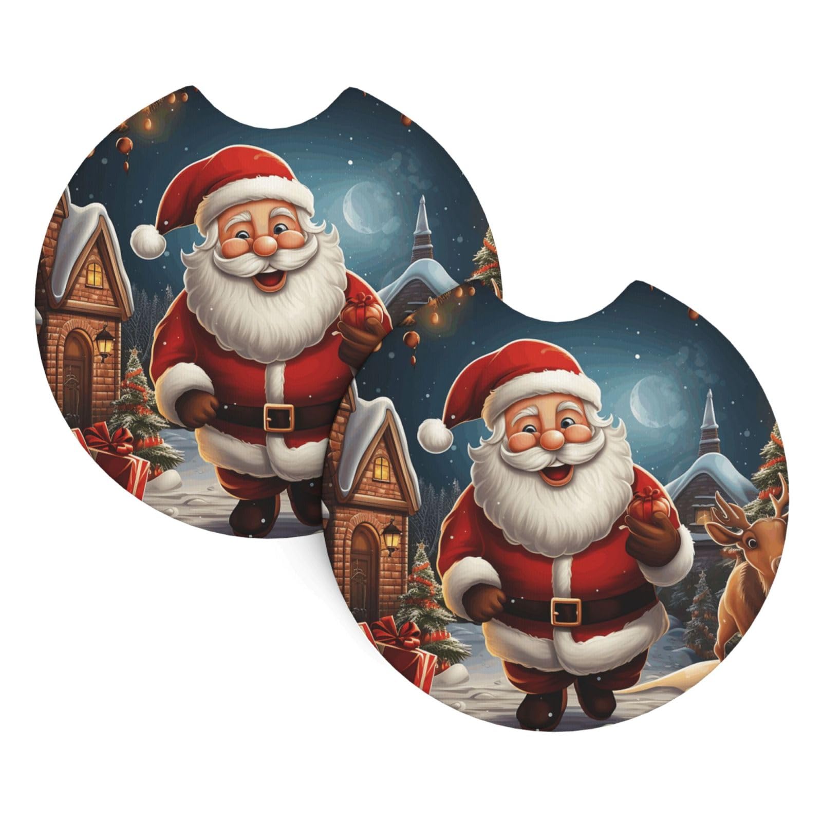 2 Pack Car Coaster for Cup Holders Santa Christmas Zoom Car Cup Coaster 2.7" Neoprene Non-Slip Automotive Cup Mat Universal Auto Car Interior Accessories for Women Men Cup Pad