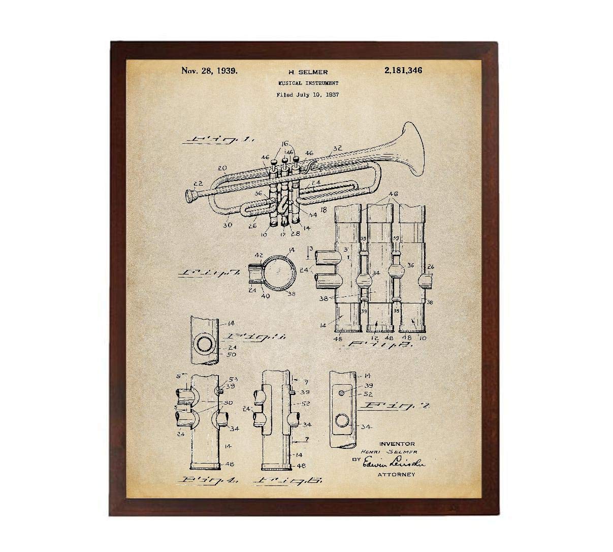 Affiche de brevet pour trompette TNP23 poster vintage pour musicien