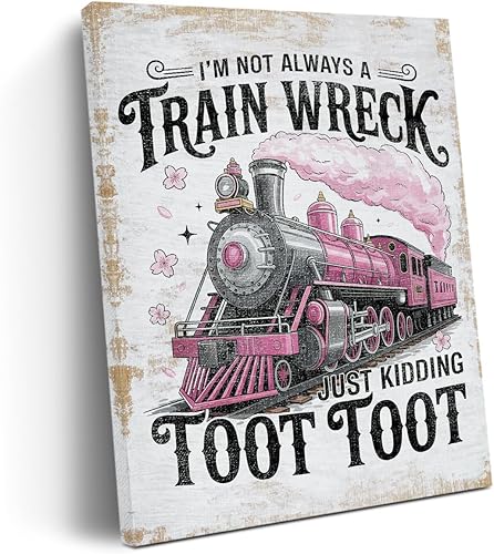 Funny Train Decor Canvas Wall Art Wall Decor, Retro Sarcastic Mental Health Humor Sign Framed Prints Poster Artwork for Office Home Bedroom Nursery