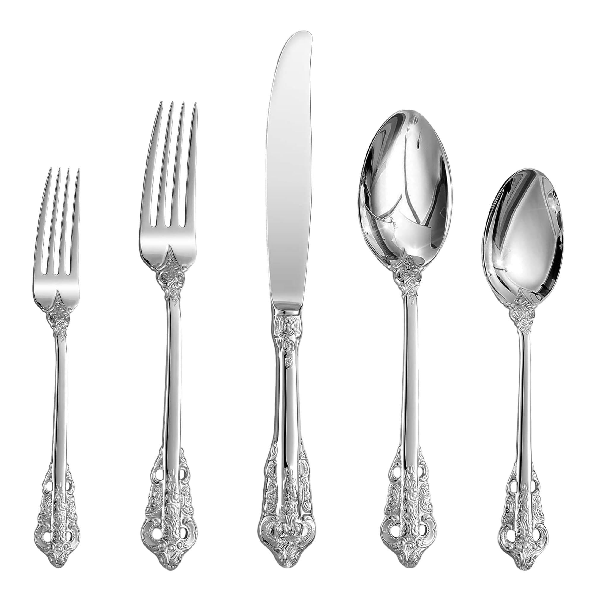 Prächtiges Barock Silber 18/10 Edelstahl Besteck-Set mit 20 Teilen, rostfreies Edelstahl Besteck inklusive Gabel, Löffel und Messer mit Geschenkbox