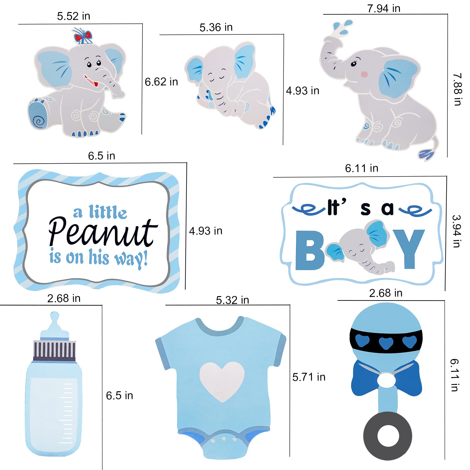 LEBERY 24pcs Blue Elephant Centerpiece Sticks, Baby Boy It's A Boy Table Topper Decorations Blue Little Peanut Cutouts for Blue Elephant Theme Boy Baby Shower Birthday Party Supplies, Double Side