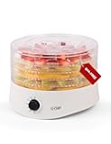 Commercial Chef Food Dehydrator, Five 9.25” BPA-Free Plastic Trays, Dehydrates and Dries Meat, Fruit, Veggies and Jerky, 280W Dehydration Machine, Adjustable Thermostat, CCD100W6, White