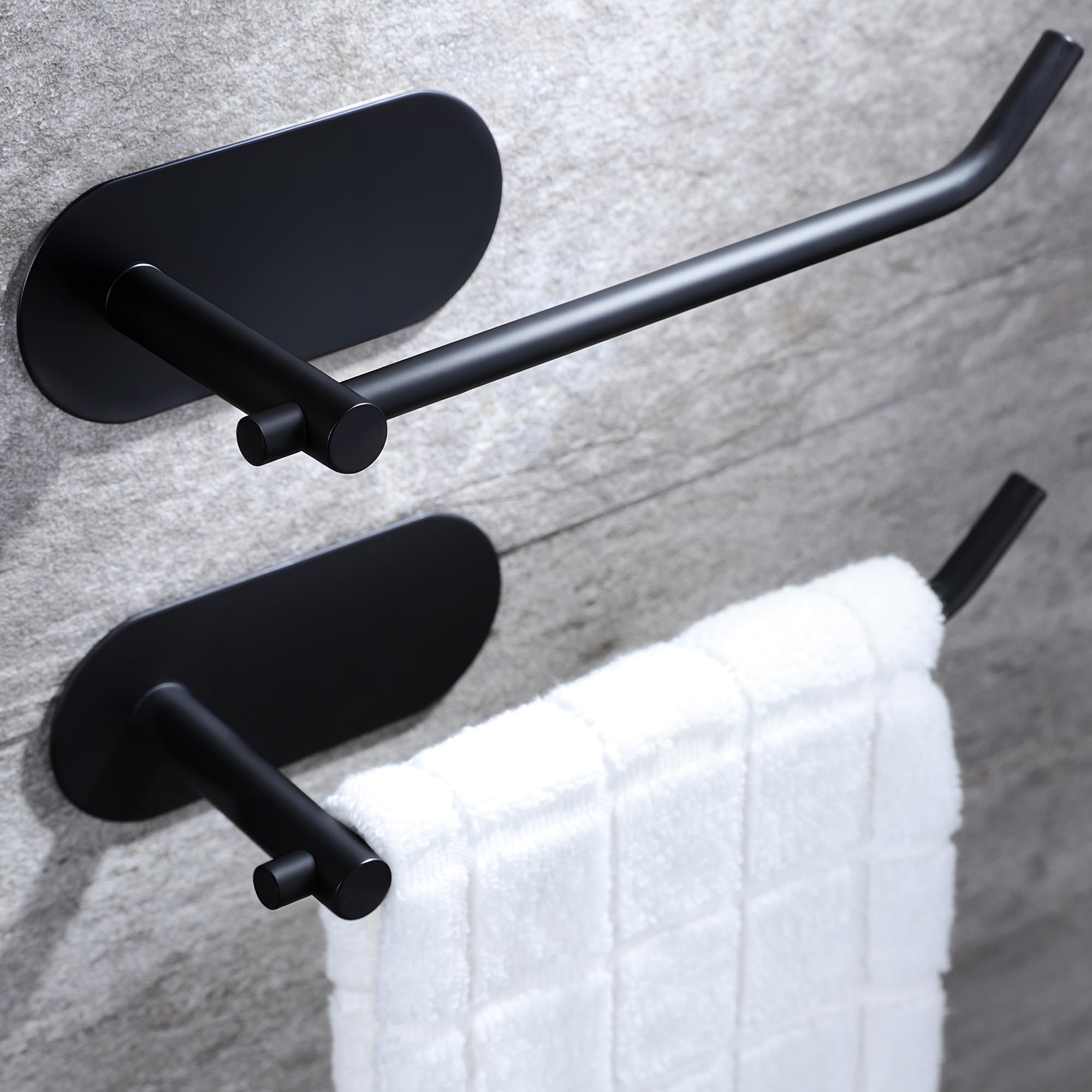 SUNTECH Hand Towel Holder,2 Packs Black Hand Towel Bar,6 3/10 Inch Self Adhesive Hand Towel Rack/Towel Ring for Bathroom Kitchen
