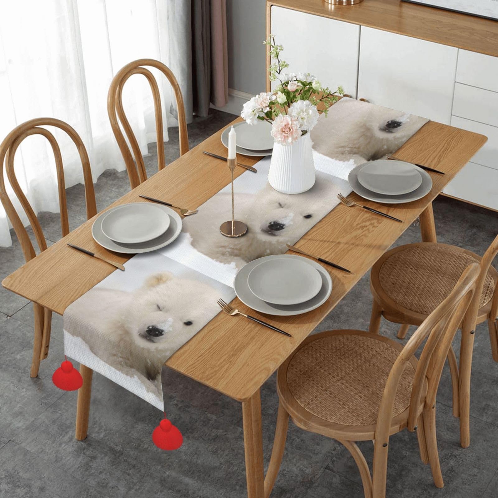 Chemin de table de Noël ours polaire 35x152 cm pour cuisine et salle à manger festive