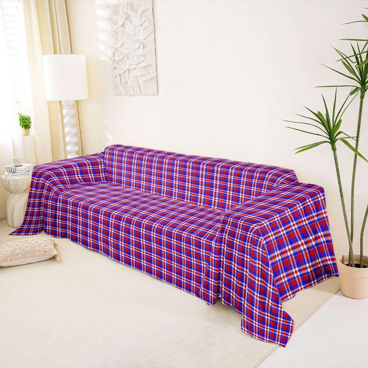 Homewish Housse de Canapé 231 x 340 cm Violettete Blanc Plaid