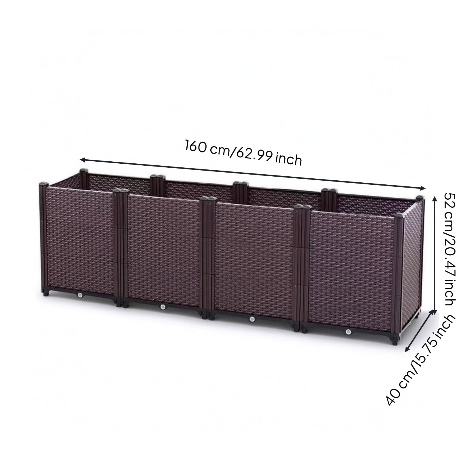 predolo Jardinera Plástico con Autorriego Macetero Rectangular con Patas Modular Jardinera Patas para Jardineros, Principiantes, 160 40 52 Cm, Caja Extra Profunda De 4 Unidades