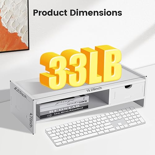 Miniatura 4 de Soporte elevador para monitor de 2 niveles, organizador de escritorio para computadora con cajón para laptop, computadora, iMac, blanco
