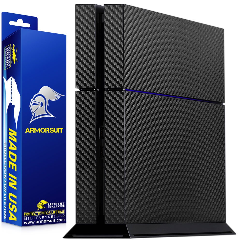ArmorSuit MilitaryShield Black Carbon Fiber Skin Wrap Film + HD Clear Screen Protector for Sony PlayStation 4 - Anti-Bubble Film