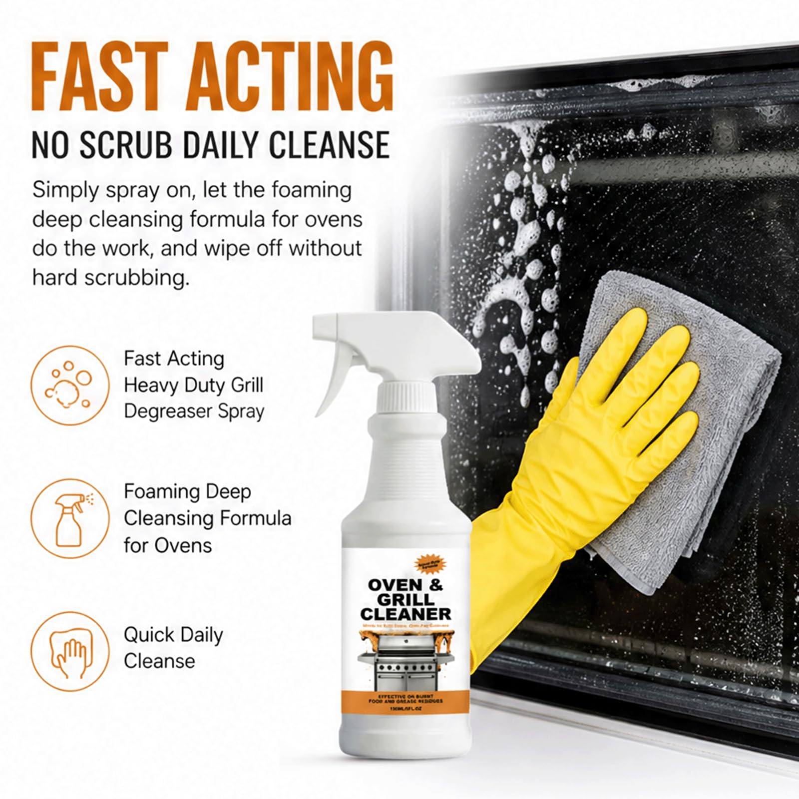 Potente Spray per la Pulizia del Forno e della Griglia senza Scrub - Potente Sgrassatore da Cucina, Ascensori Pesanti Olio Pesante Inossidabile, Residuo Carbonizzato Rapido (5 pezzi)