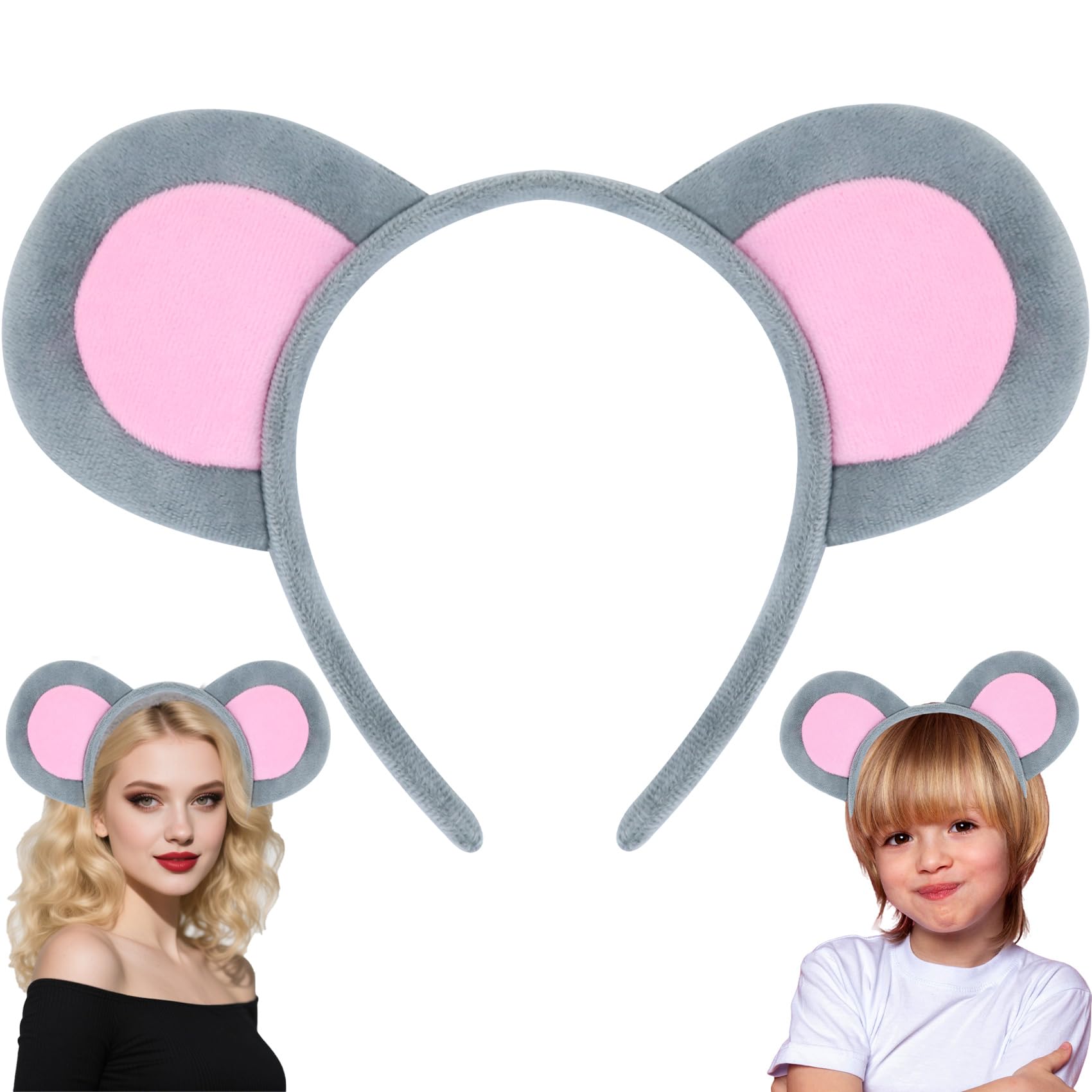 KHC-KHF Halloween-headband Mouse-Ears-Headband Mouse Ears Plush Headband Rat Ears Headwear Animal Ears Costume Accessories Party Cosplay Dress-up
