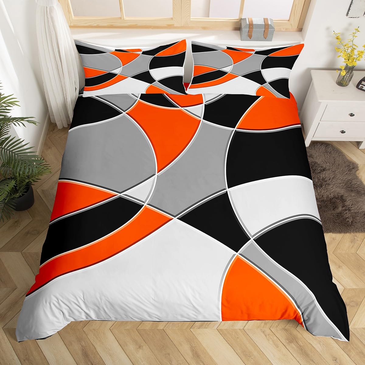 Homemissing Multicolored 13233 Orange Grey Black Bedding Set Retro Circle For Circle Geometric Comforter Cover Abstract Art Abstract Geometric Bedspread Cover Microfiber Decor 2Pcs Single