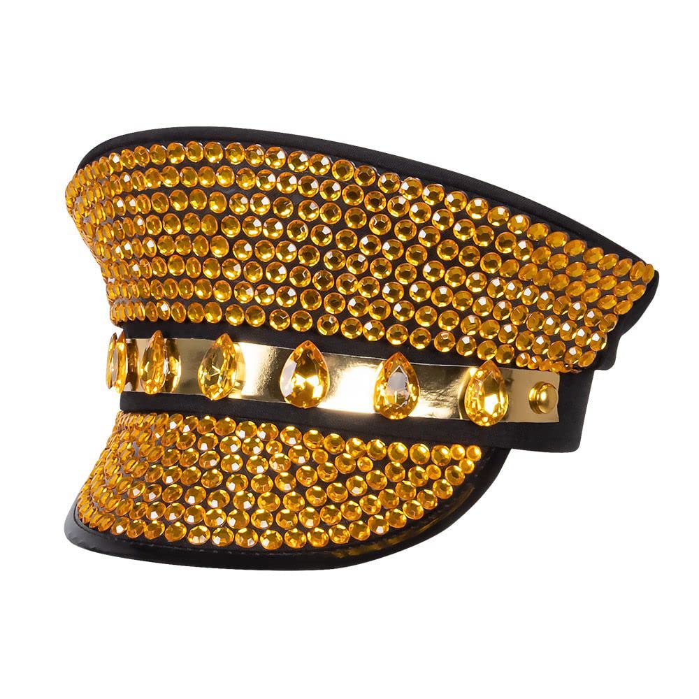 Boland 33023 Sunny Vibes Hat Black Gold with Gemstones Rock Star Punk Lady Hat Costume Carnival Theme Party