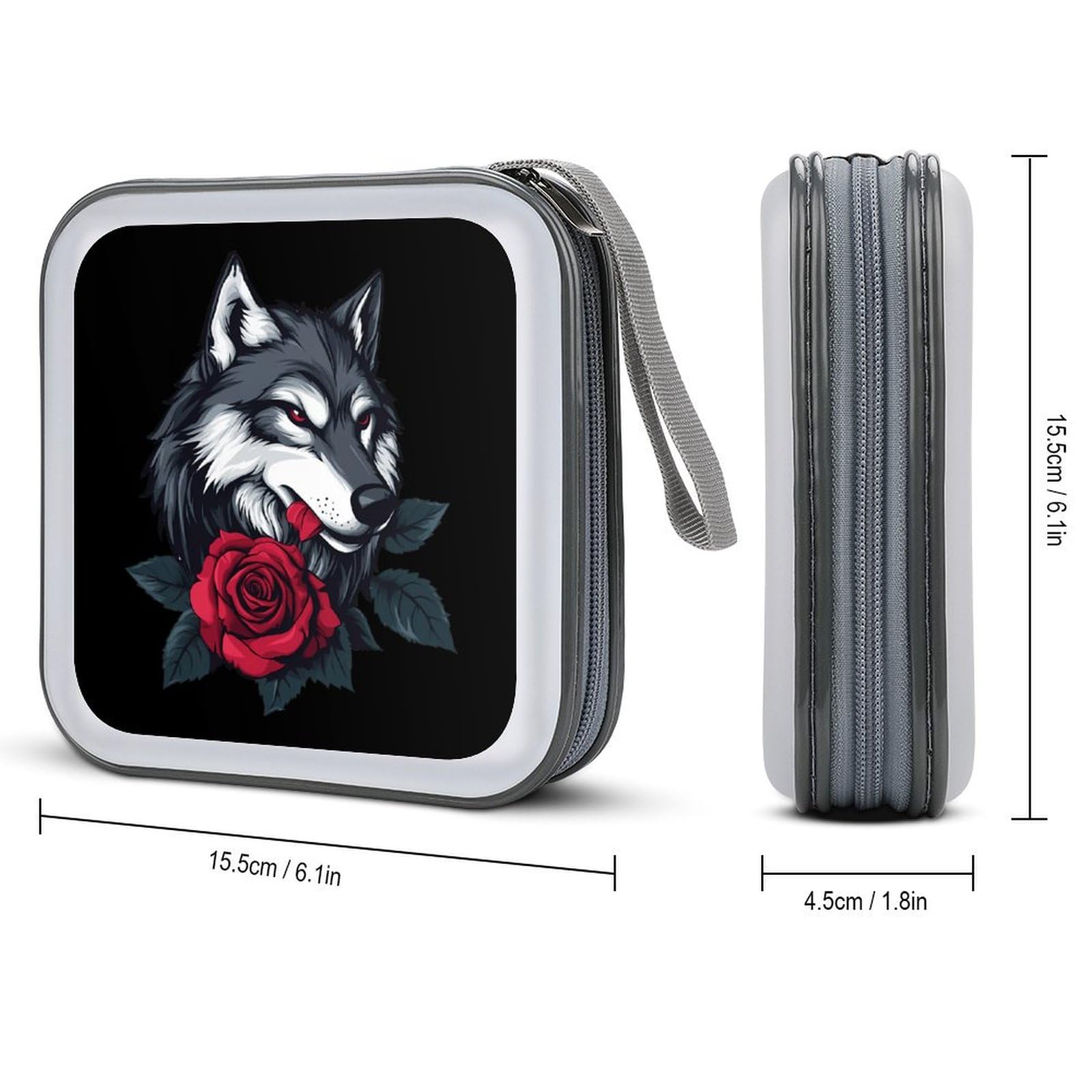 Wolf With A Rose CD Case Portable DVD Holder Storage Organizer for Home Travel