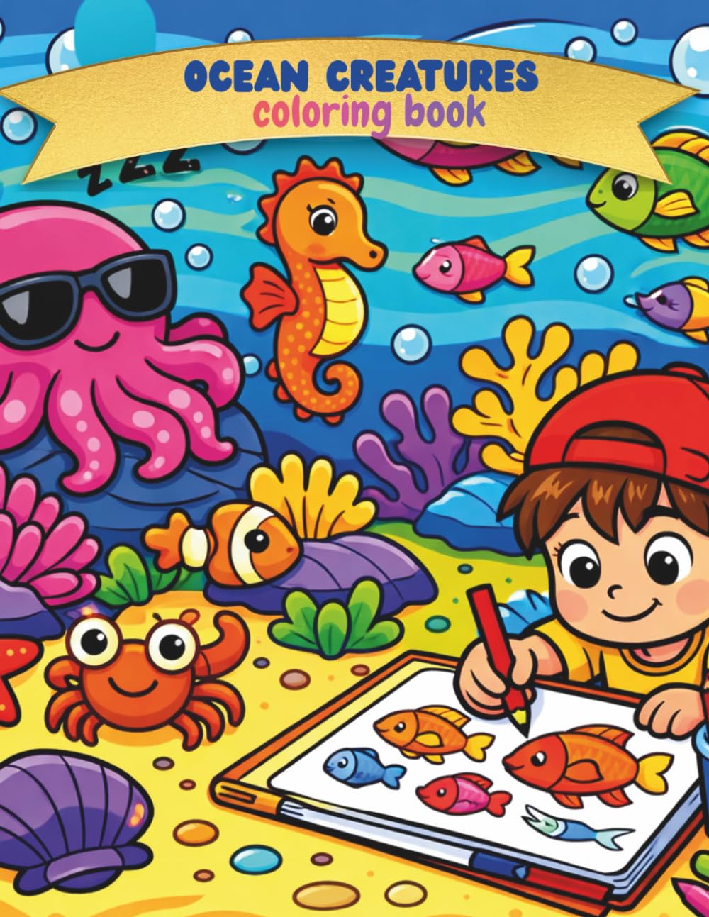 Ocean Creatures Coloring Book for Kids: Fun and easy sea animals coloring pages for ages 4-8