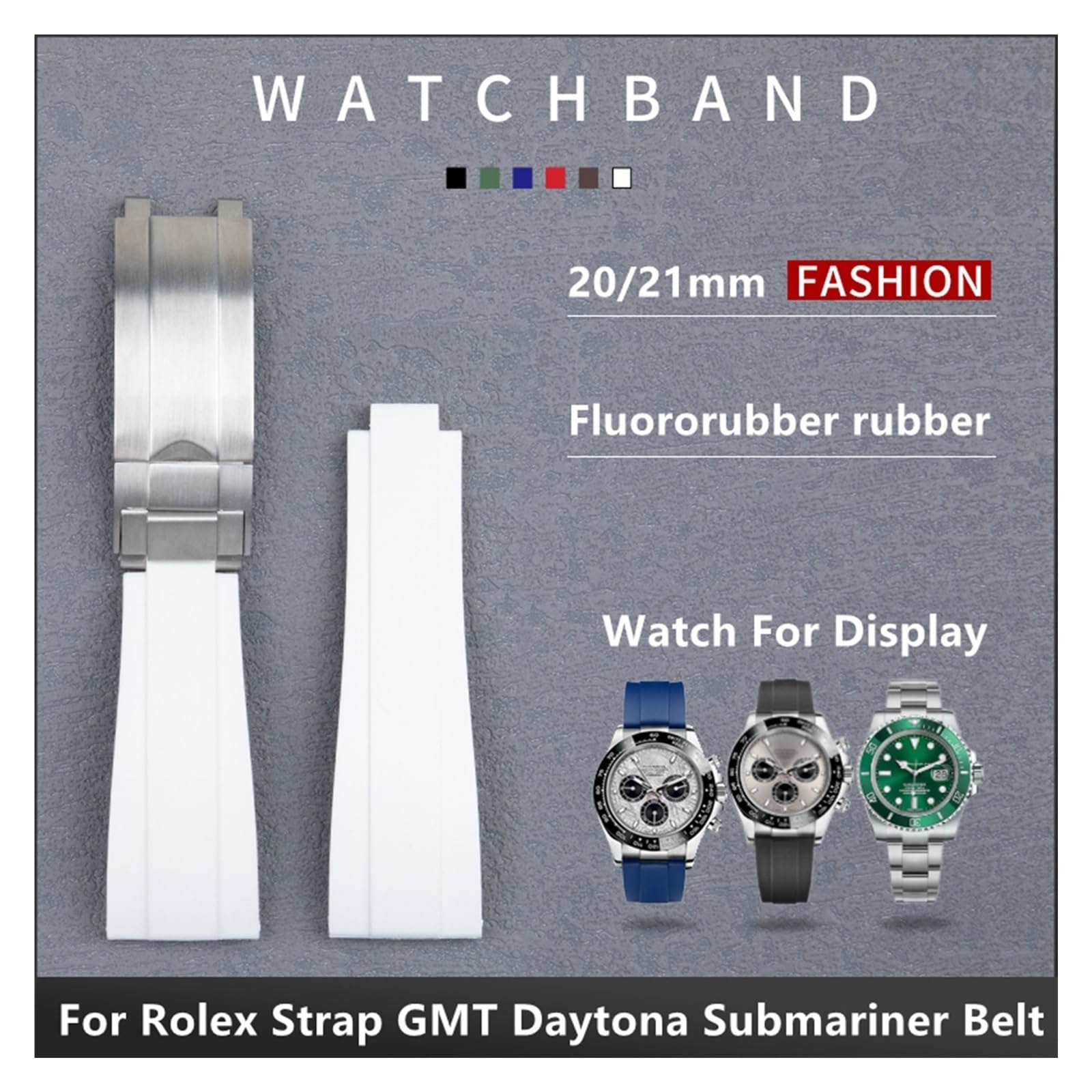 Bracelet de montre FKM en caoutchouc fluoré, 20mm 21mm, pour bracelet Rolex GMT OYSTERFLEX Daytona Submariner DEEPSEA Yacht Master Belt