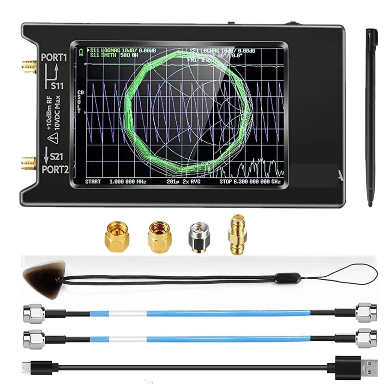 Network Analyzer, VNA 50kHz-6.3GHz Vector Network Antenna Analyzer 4" Measure S Parameters HF VHF UHF SWR Phase Delay Smith Chart