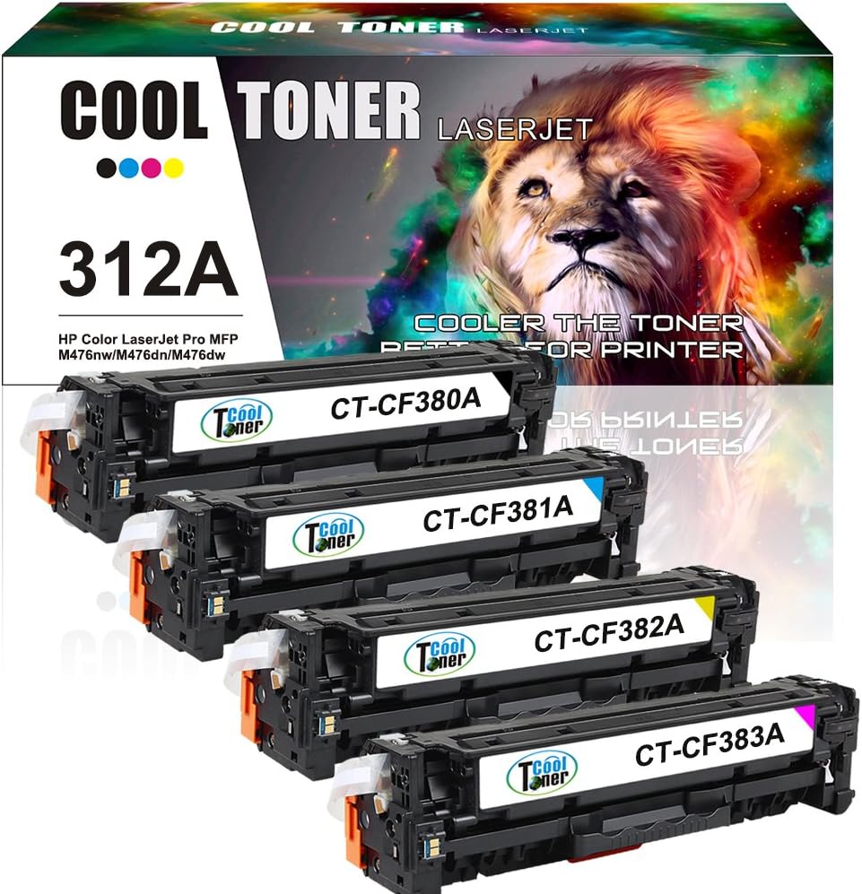 Cool Toner 312A CF380A CF381A CF382A CF383A Compatible Toner Cartridges Replacement for Color Laserjet Pro MFP M476dn M476nw M476dw Printer